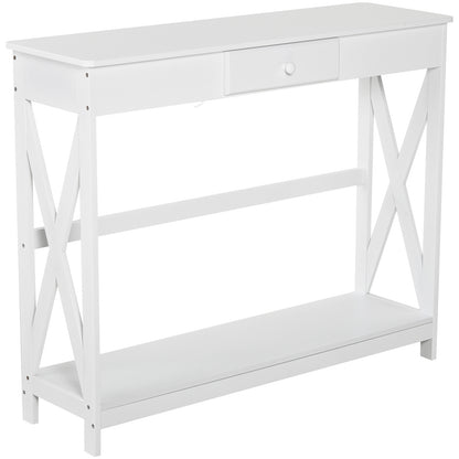 Wooden Console Table Entryway Table with 1 Drawer and 1 Storage Shelf for Hallway Living Room 100x30x81cm White