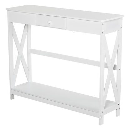 Wooden Console Table Entryway Table with 1 Drawer and 1 Storage Shelf for Hallway Living Room 100x30x81cm White
