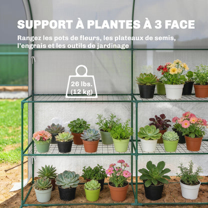 Garden Greenhouse with Shelves, 123 x 187 x 189 cm (48.4 x 73.6 x 74.4 in) – Roll-Up Door, 140 gsm High-Density PE Cover, Extended 10 cm, White