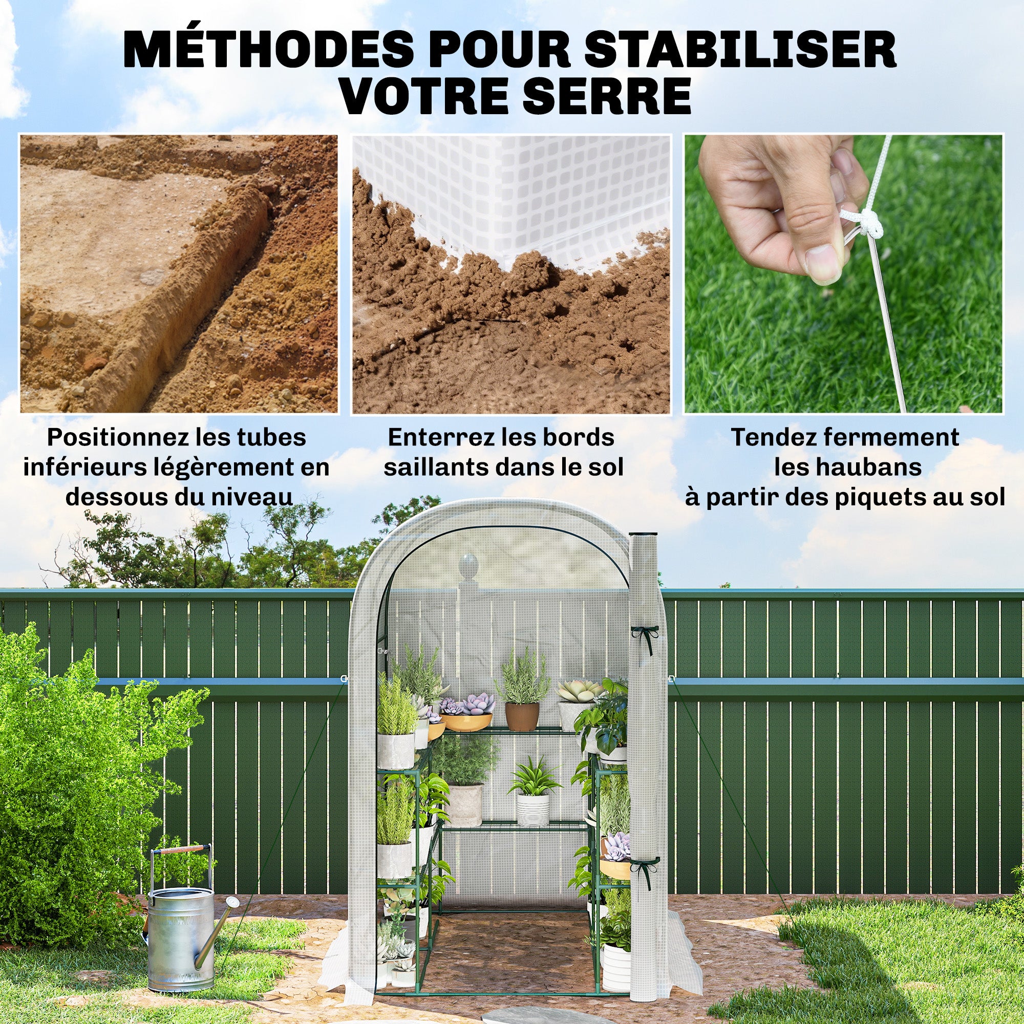 Garden Greenhouse with Shelves, 123 x 187 x 189 cm (48.4 x 73.6 x 74.4 in) – Roll-Up Door, 140 gsm High-Density PE Cover, Extended 10 cm, White