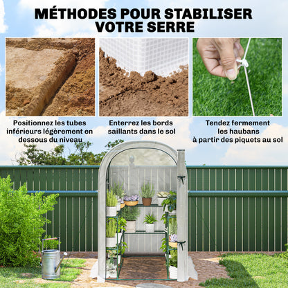 Garden Greenhouse with Shelves, 123 x 187 x 189 cm (48.4 x 73.6 x 74.4 in) – Roll-Up Door, 140 gsm High-Density PE Cover, Extended 10 cm, White