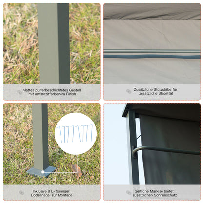 Grill Gazebo with Flame Retardant Roof, BBQ Gazebo with 2 Shelves, Polyester, Black, 218 x 138 x 216 cm