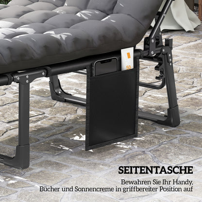 Folding Sun Lounger – 5-Position Recliner, Padded Mattress & Headrest, Extra-Wide Breathable Mesh (Dark Gray)