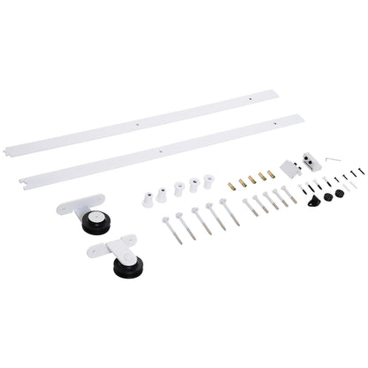 Sliding Door Hardware Kit 183 cm Complete Set with Rails, Rollers, Rail Stops, Floor Guide, Door Screws, Sliding Door System made of Carbon Steel White