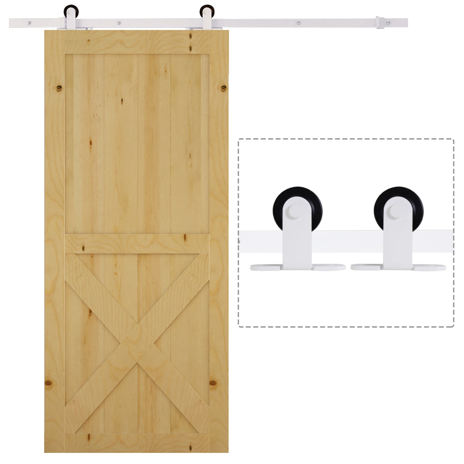 Sliding Door Hardware Kit 183 cm Complete Set with Rails, Rollers, Rail Stops, Floor Guide, Door Screws, Sliding Door System made of Carbon Steel White