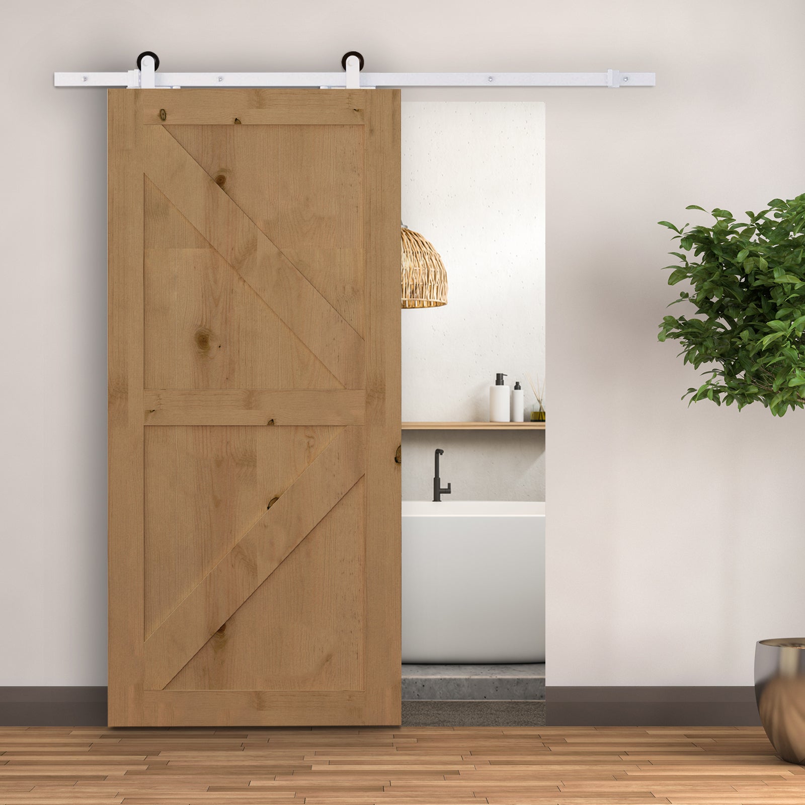 Sliding Door Hardware Kit 183 cm Complete Set with Rails, Rollers, Rail Stops, Floor Guide, Door Screws, Sliding Door System made of Carbon Steel White