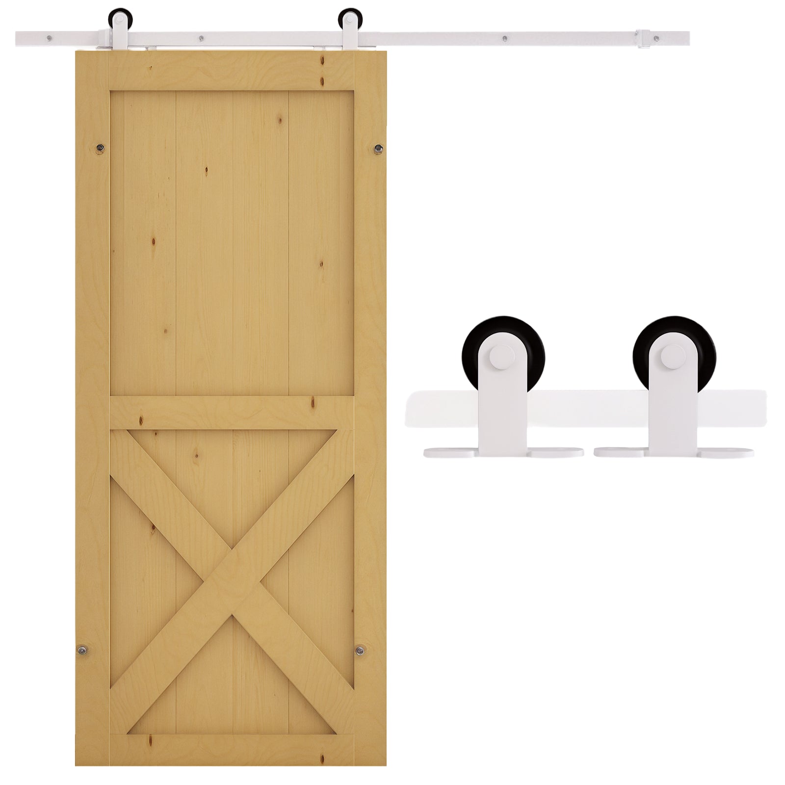 Sliding Door Hardware Kit 183 cm Complete Set with Rails, Rollers, Rail Stops, Floor Guide, Door Screws, Sliding Door System made of Carbon Steel White