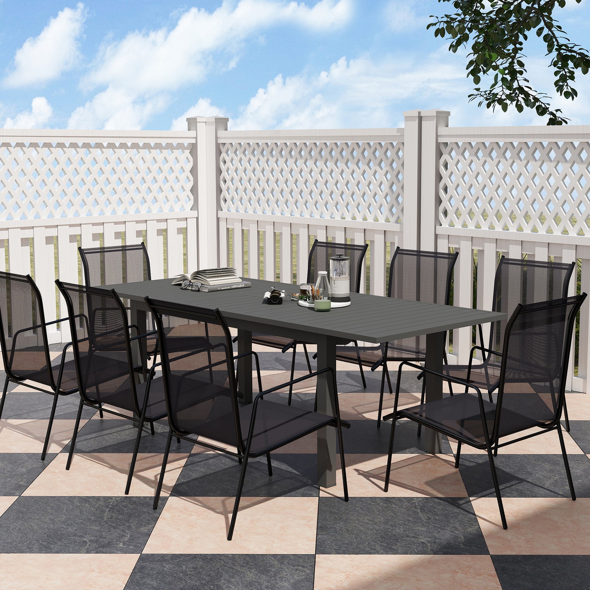 Patio Table Expandable Aluminum 160/220x90 cm Weather Resistant Balcony Table, Non-slip Buffet Table Camping Table for 6-8 People, Outdoor Dining Table for Garden, Terrace Balcony Gray