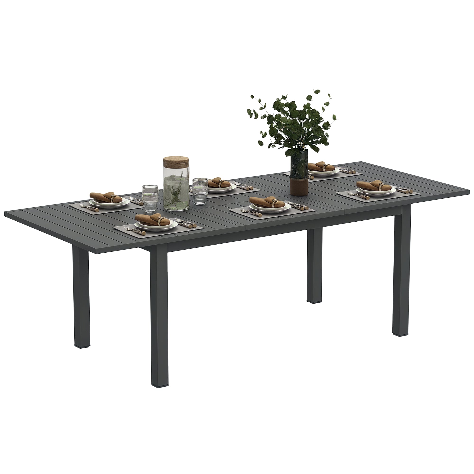 Patio Table Expandable Aluminum 160/220x90 cm Weather Resistant Balcony Table, Non-slip Buffet Table Camping Table for 6-8 People, Outdoor Dining Table for Garden, Terrace Balcony Gray