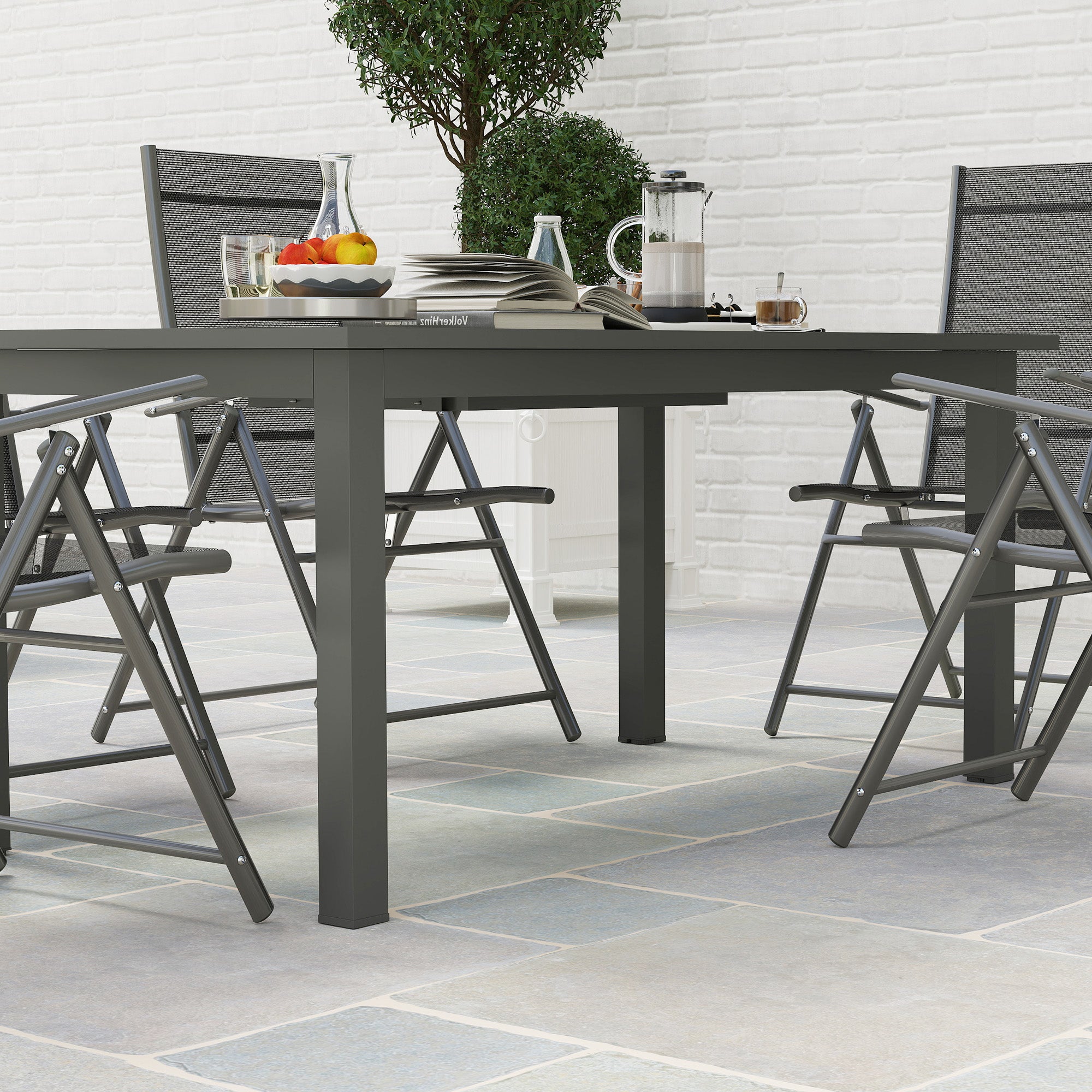 Patio Table Expandable Aluminum 160/220x90 cm Weather Resistant Balcony Table, Non-slip Buffet Table Camping Table for 6-8 People, Outdoor Dining Table for Garden, Terrace Balcony Gray