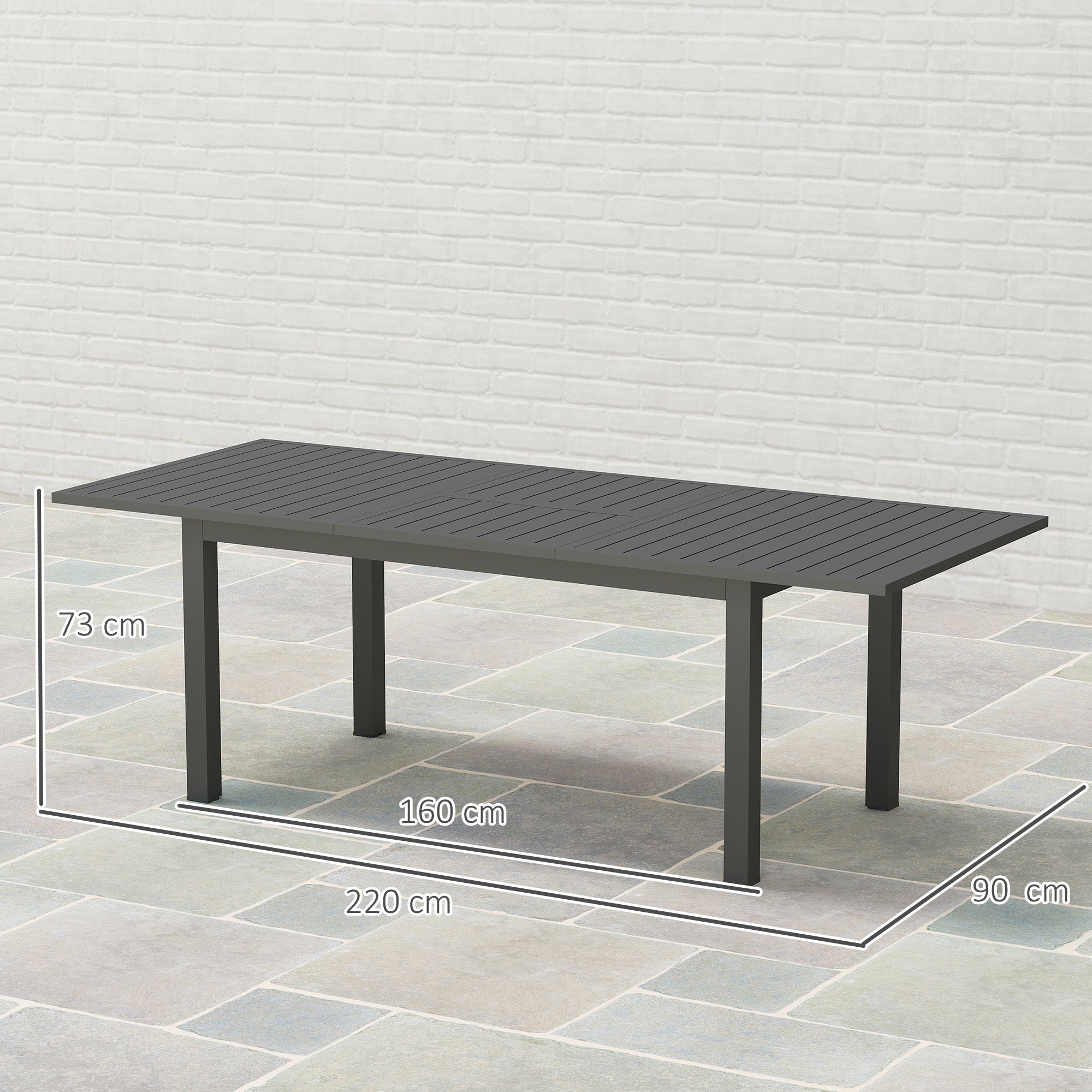 Patio Table Expandable Aluminum 160/220x90 cm Weather Resistant Balcony Table, Non-slip Buffet Table Camping Table for 6-8 People, Outdoor Dining Table for Garden, Terrace Balcony Gray