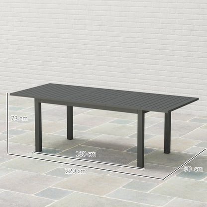 Patio Table Expandable Aluminum 160/220x90 cm Weather Resistant Balcony Table, Non-slip Buffet Table Camping Table for 6-8 People, Outdoor Dining Table for Garden, Terrace Balcony Gray