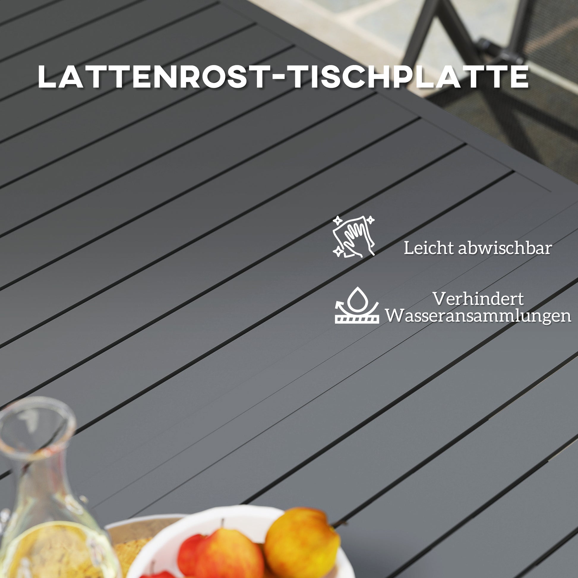 Patio Table Expandable Aluminum 160/220x90 cm Weather Resistant Balcony Table, Non-slip Buffet Table Camping Table for 6-8 People, Outdoor Dining Table for Garden, Terrace Balcony Gray