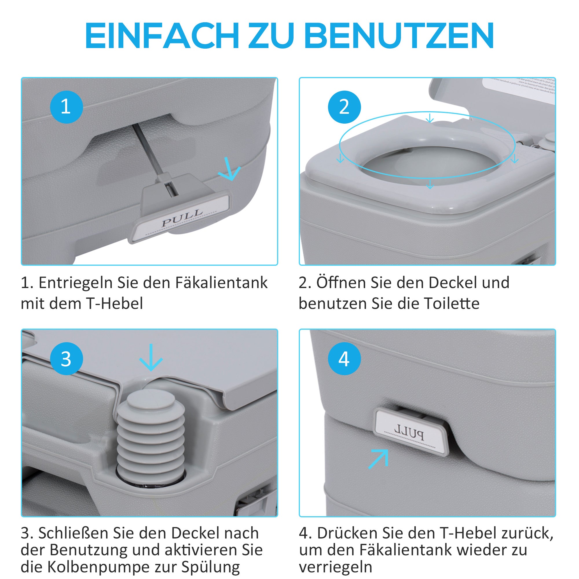 Camping Toilet, 20 L Portable WC, Camping WC with Flush and Waste Tank, Dry Toilet for Camping, Hiking, Traveling, Fishing, Plastic, Gray