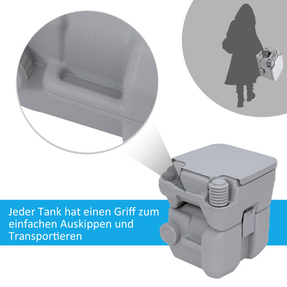Camping Toilet, 20 L Portable WC, Camping WC with Flush and Waste Tank, Dry Toilet for Camping, Hiking, Traveling, Fishing, Plastic, Gray