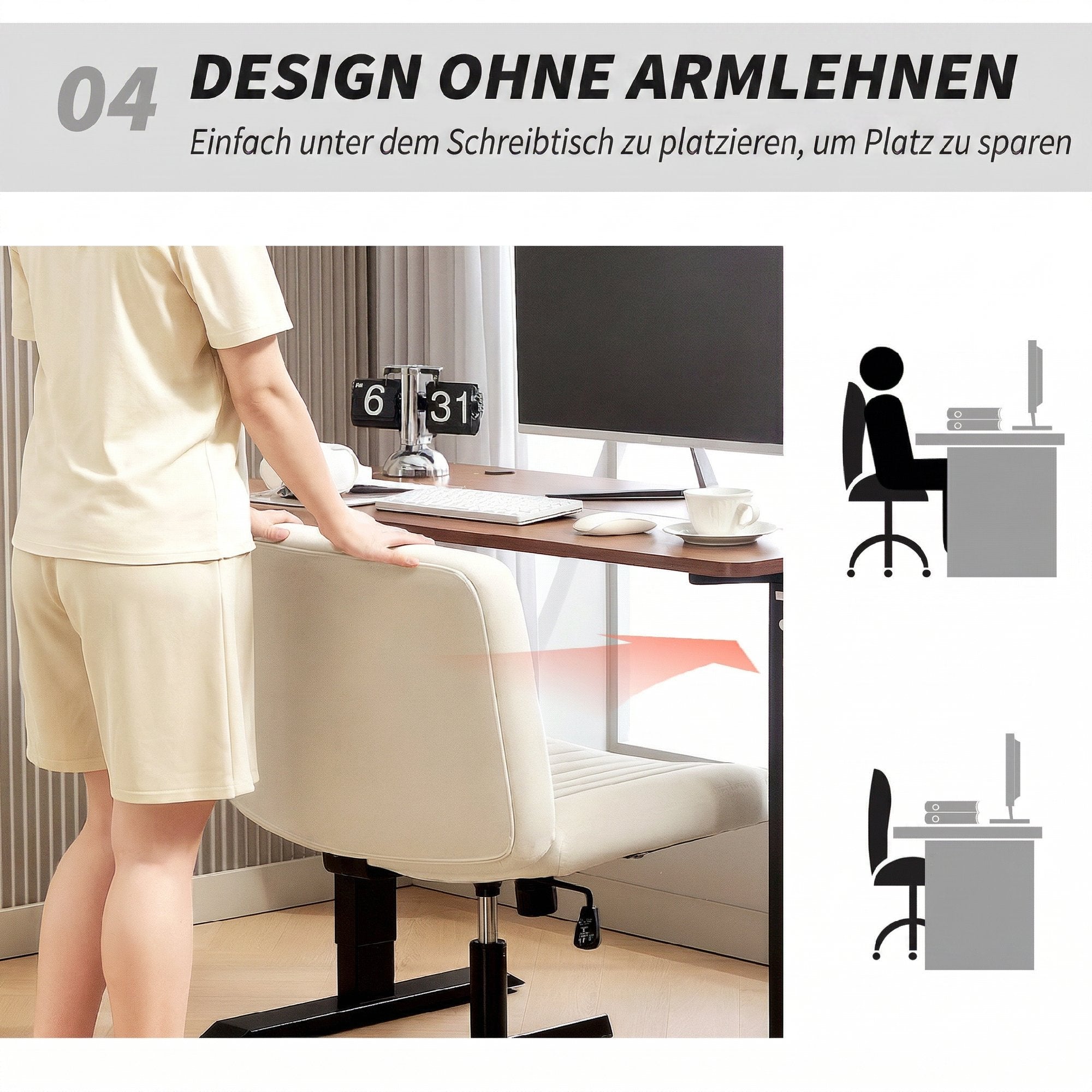 Home Office Linen-Effect Swivel Chair — Height-Adjustable Armless Desk & Vanity Chair, Wide Seat, Up to 265 lb, Cream White