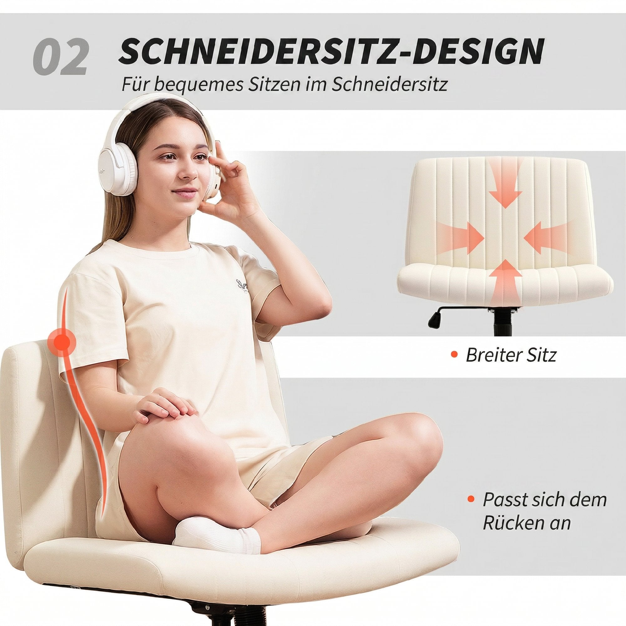 Home Office Linen-Effect Swivel Chair — Height-Adjustable Armless Desk & Vanity Chair, Wide Seat, Up to 265 lb, Cream White
