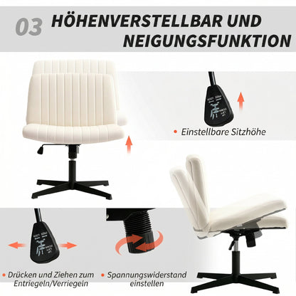 Home Office Linen-Effect Swivel Chair — Height-Adjustable Armless Desk & Vanity Chair, Wide Seat, Up to 265 lb, Cream White