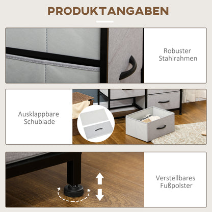 Dresser Sideboard with 6 Foldable Fabric Drawers, Drawer Cabinet with Worktop, Handle, Multi-purpose Cabinet with Anti-Tip Device, for Living Room Bedroom, Gray