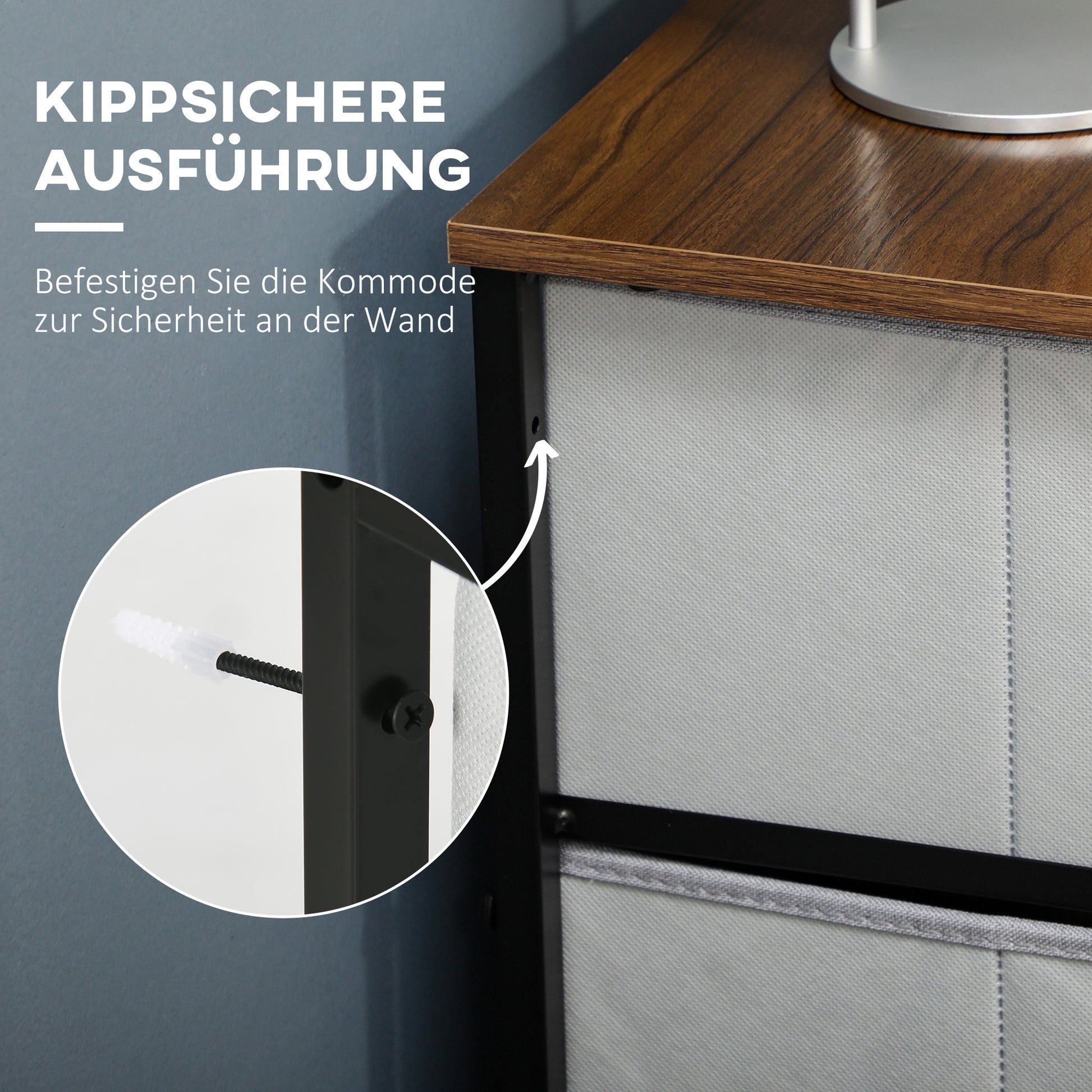 Dresser Sideboard with 6 Foldable Fabric Drawers, Drawer Cabinet with Worktop, Handle, Multi-purpose Cabinet with Anti-Tip Device, for Living Room Bedroom, Gray