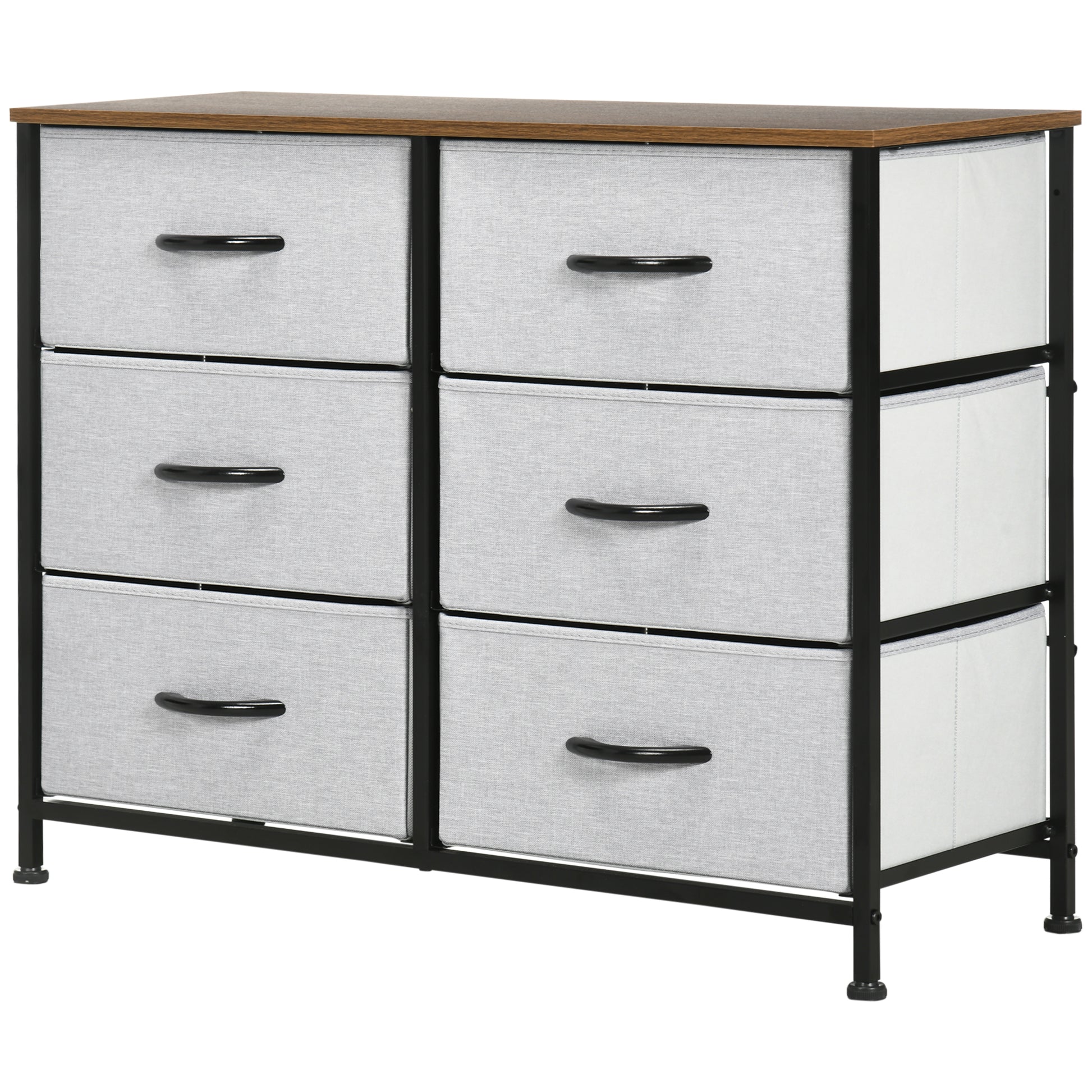 Dresser Sideboard with 6 Foldable Fabric Drawers, Drawer Cabinet with Worktop, Handle, Multi-purpose Cabinet with Anti-Tip Device, for Living Room Bedroom, Gray