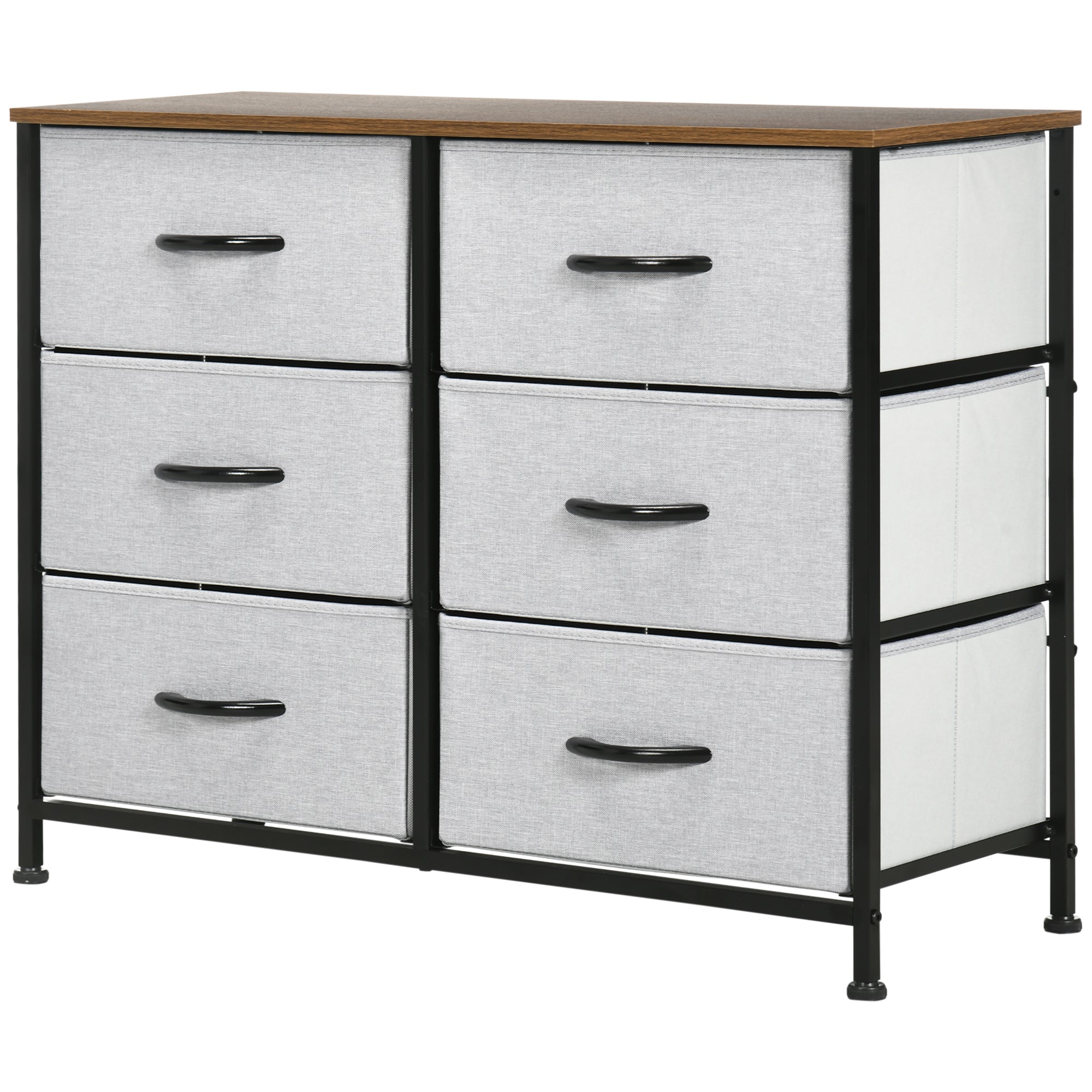 Dresser Sideboard with 6 Foldable Fabric Drawers, Drawer Cabinet with Worktop, Handle, Multi-purpose Cabinet with Anti-Tip Device, for Living Room Bedroom, Gray