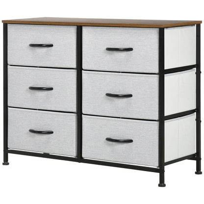 Dresser Sideboard with 6 Foldable Fabric Drawers, Drawer Cabinet with Worktop, Handle, Multi-purpose Cabinet with Anti-Tip Device, for Living Room Bedroom, Gray