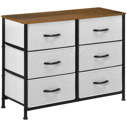 Dresser Sideboard with 6 Foldable Fabric Drawers, Drawer Cabinet with Worktop, Handle, Multi-purpose Cabinet with Anti-Tip Device, for Living Room Bedroom, Gray