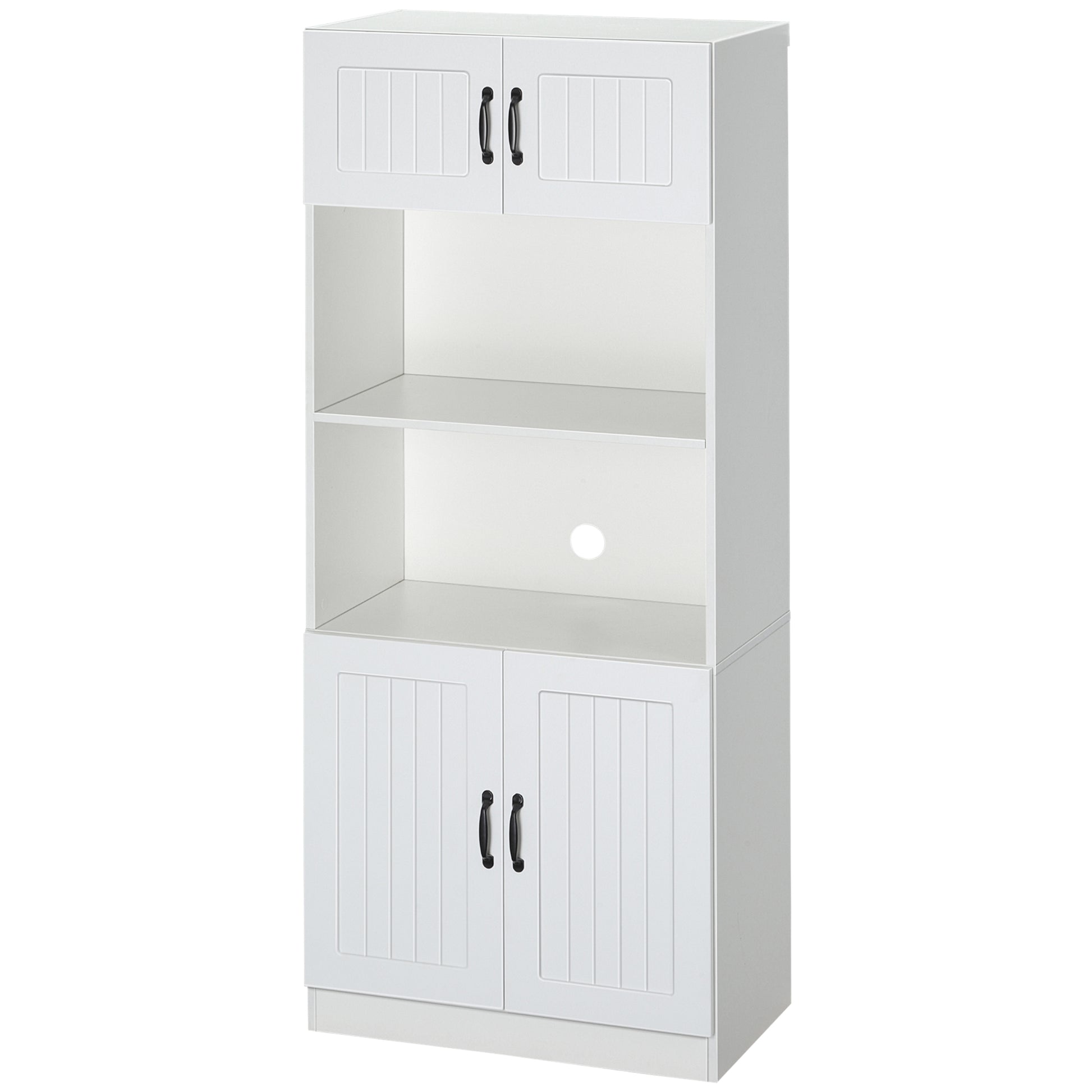 Kitchen Cabinet Kitchen Buffet Tall Cabinet with 2 Shelves and 2 Cabinets Dining Room Cupboard with Adjustable Shelf Boards Microwave Stand Anti-Tip Strap Country Style White