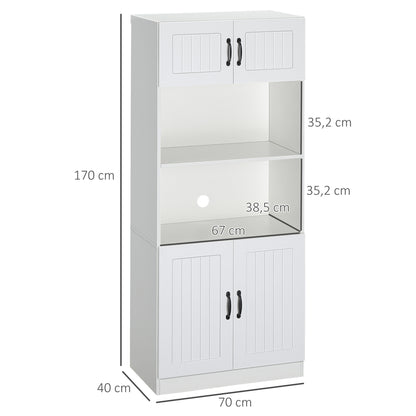 Kitchen Cabinet Kitchen Buffet Tall Cabinet with 2 Shelves and 2 Cabinets Dining Room Cupboard with Adjustable Shelf Boards Microwave Stand Anti-Tip Strap Country Style White