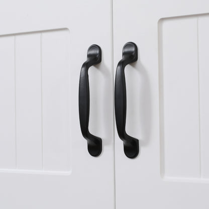 Kitchen Cabinet Kitchen Buffet Tall Cabinet with 2 Shelves and 2 Cabinets Dining Room Cupboard with Adjustable Shelf Boards Microwave Stand Anti-Tip Strap Country Style White