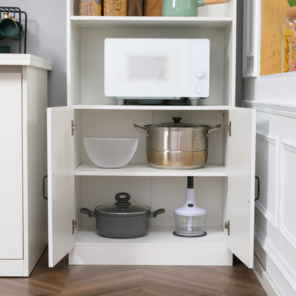Kitchen Cabinet Kitchen Buffet Tall Cabinet with 2 Shelves and 2 Cabinets Dining Room Cupboard with Adjustable Shelf Boards Microwave Stand Anti-Tip Strap Country Style White