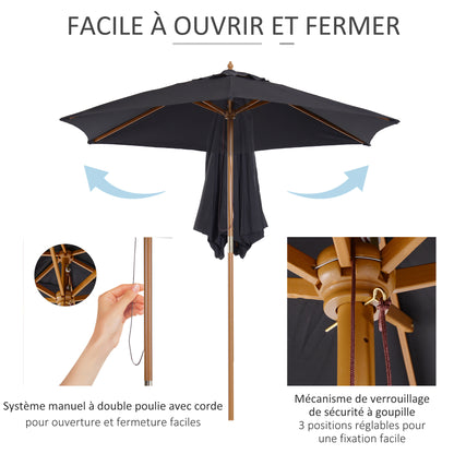 Outdoor Garden Umbrella Double Top Hexagonal Large Size Garden Ø 2.5 x 2.3H m Black Bamboo Wood