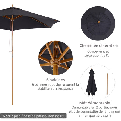Outdoor Garden Umbrella Double Top Hexagonal Large Size Garden Ø 2.5 x 2.3H m Black Bamboo Wood