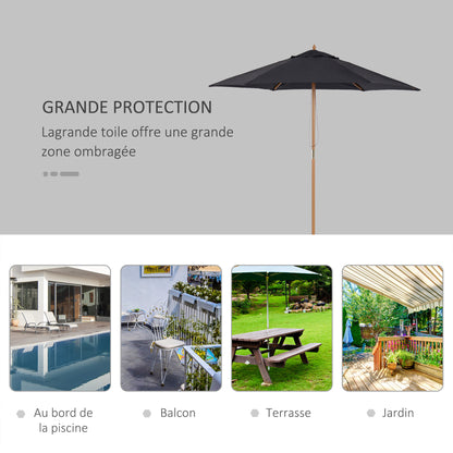 Outdoor Garden Umbrella Double Top Hexagonal Large Size Garden Ø 2.5 x 2.3H m Black Bamboo Wood