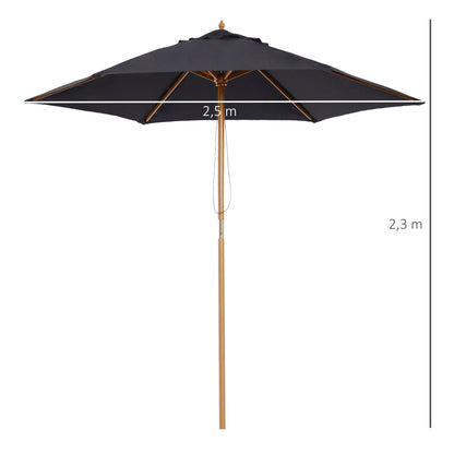 Outdoor Garden Umbrella Double Top Hexagonal Large Size Garden Ø 2.5 x 2.3H m Black Bamboo Wood
