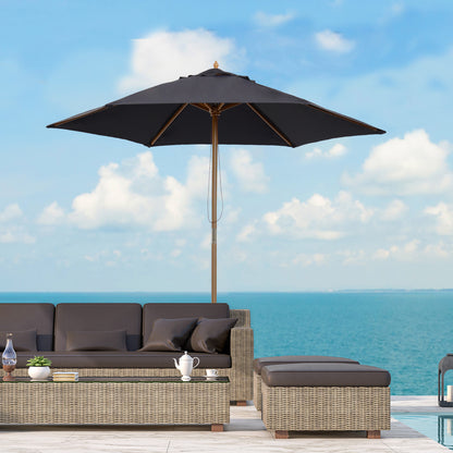 Outdoor Garden Umbrella Double Top Hexagonal Large Size Garden Ø 2.5 x 2.3H m Black Bamboo Wood
