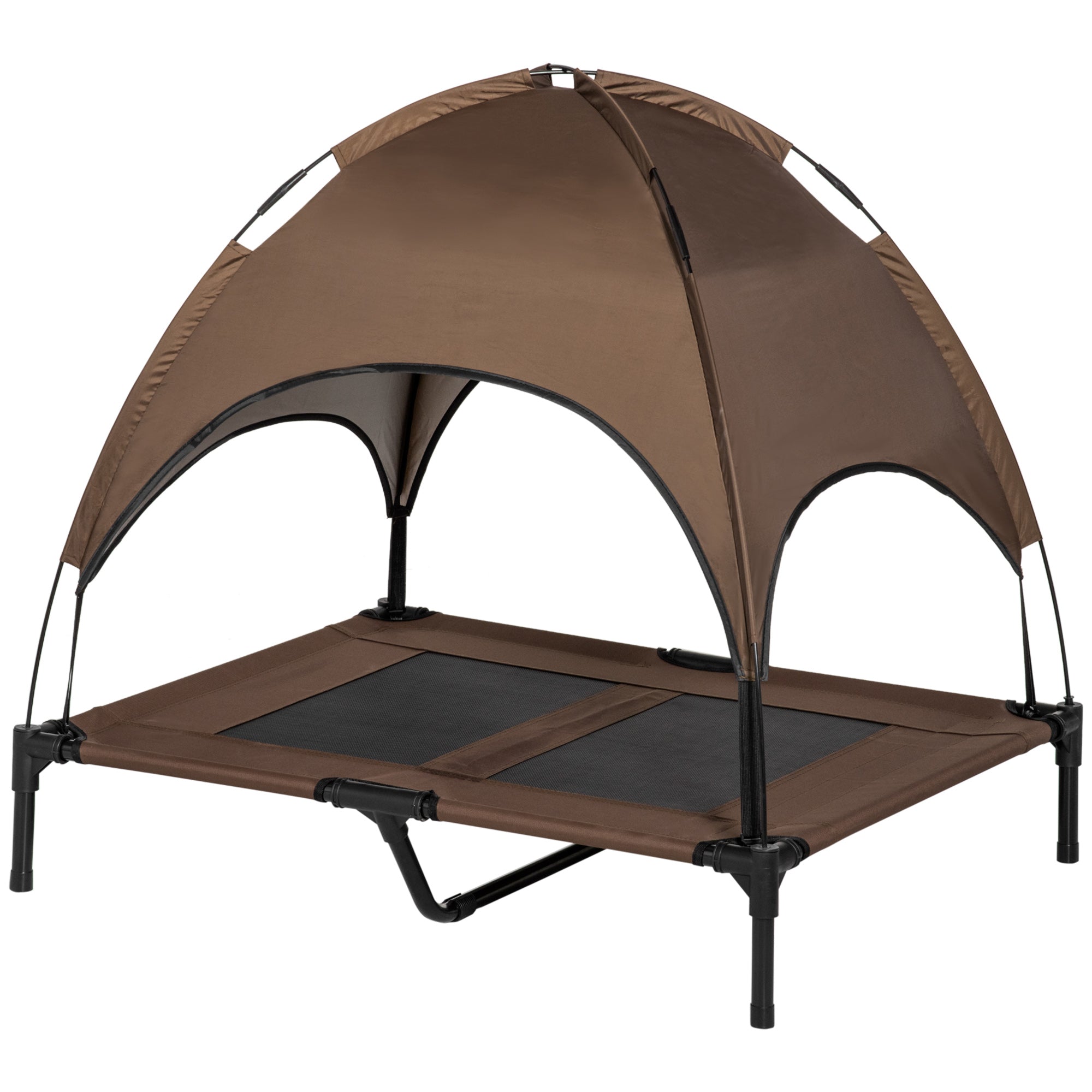 Raised Dog Bed with Canopy, Pet Bed, Dog Lounge Outdoor with Roof, Breathable, Taft Fabric for Camping Coffee 92 x 76 x 90 cm
