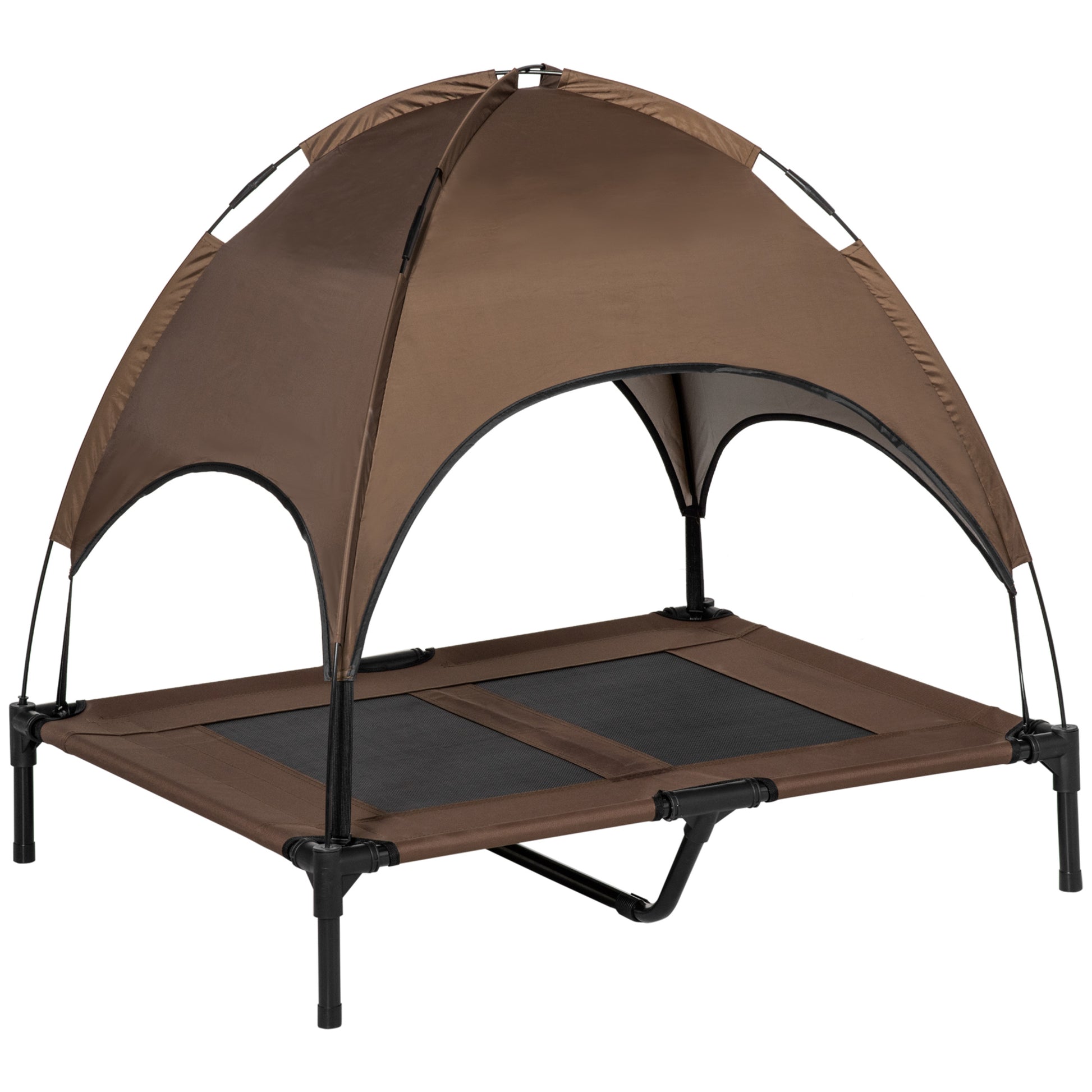 Raised Dog Bed with Canopy, Pet Bed, Dog Lounge Outdoor with Roof, Breathable, Taft Fabric for Camping Coffee 92 x 76 x 90 cm