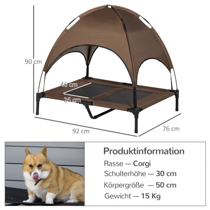 Raised Dog Bed with Canopy, Pet Bed, Dog Lounge Outdoor with Roof, Breathable, Taft Fabric for Camping Coffee 92 x 76 x 90 cm