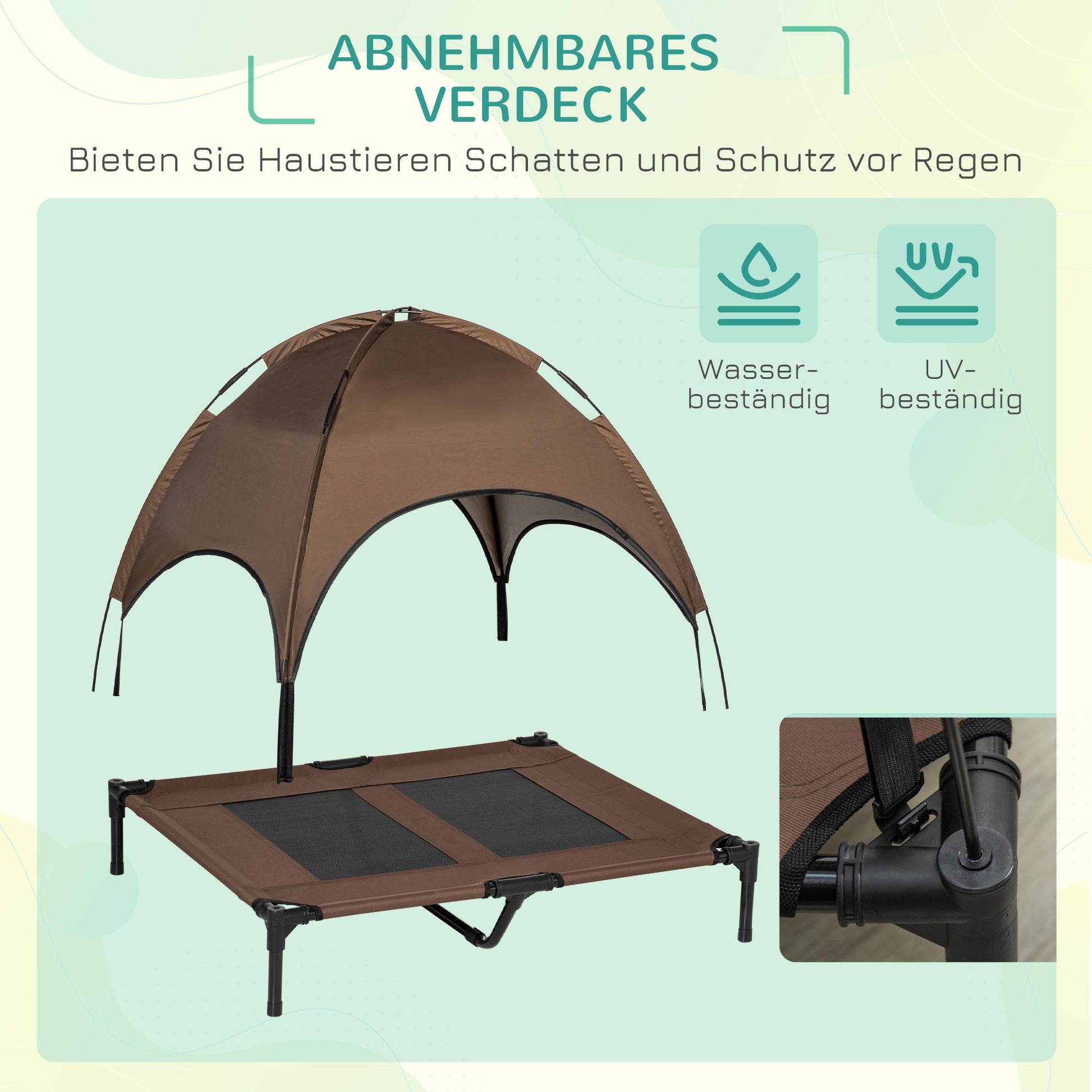 Raised Dog Bed with Canopy, Pet Bed, Dog Lounge Outdoor with Roof, Breathable, Taft Fabric for Camping Coffee 92 x 76 x 90 cm