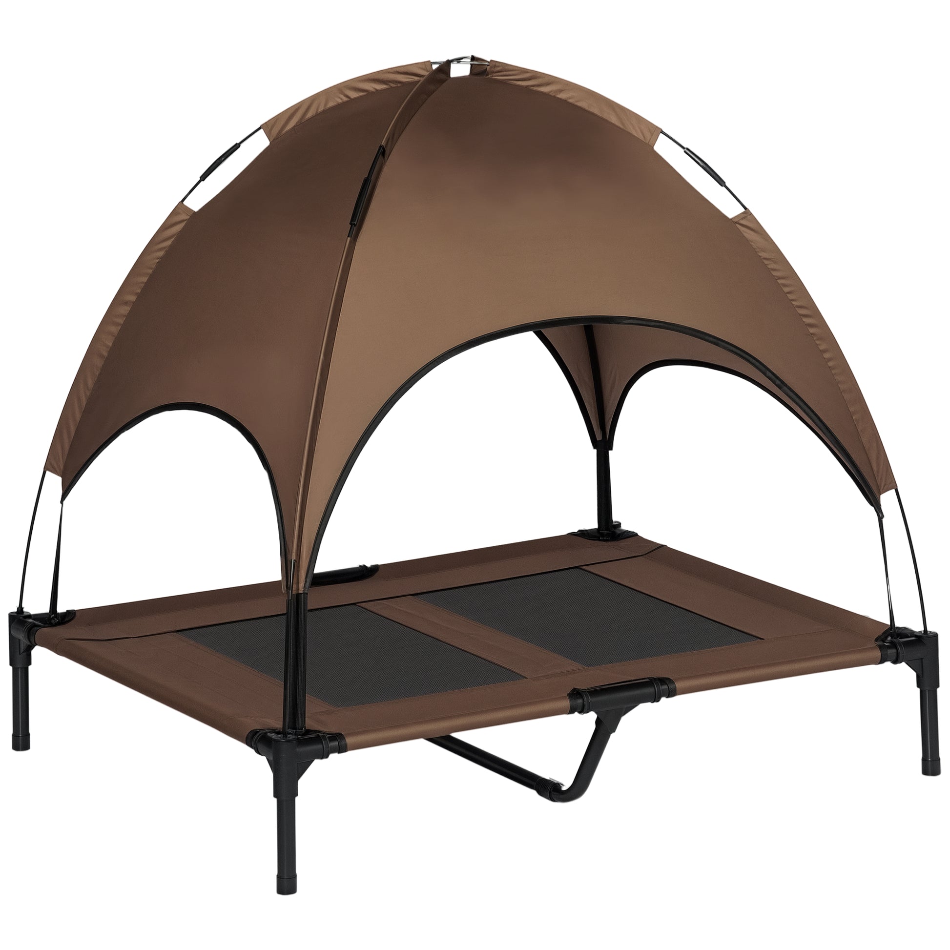Raised Dog Bed with Canopy, Pet Bed, Dog Lounge Outdoor with Roof, Breathable, Taft Fabric for Camping Coffee 92 x 76 x 90 cm