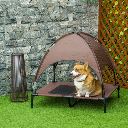 Raised Dog Bed with Canopy, Pet Bed, Dog Lounge Outdoor with Roof, Breathable, Taft Fabric for Camping Coffee 92 x 76 x 90 cm