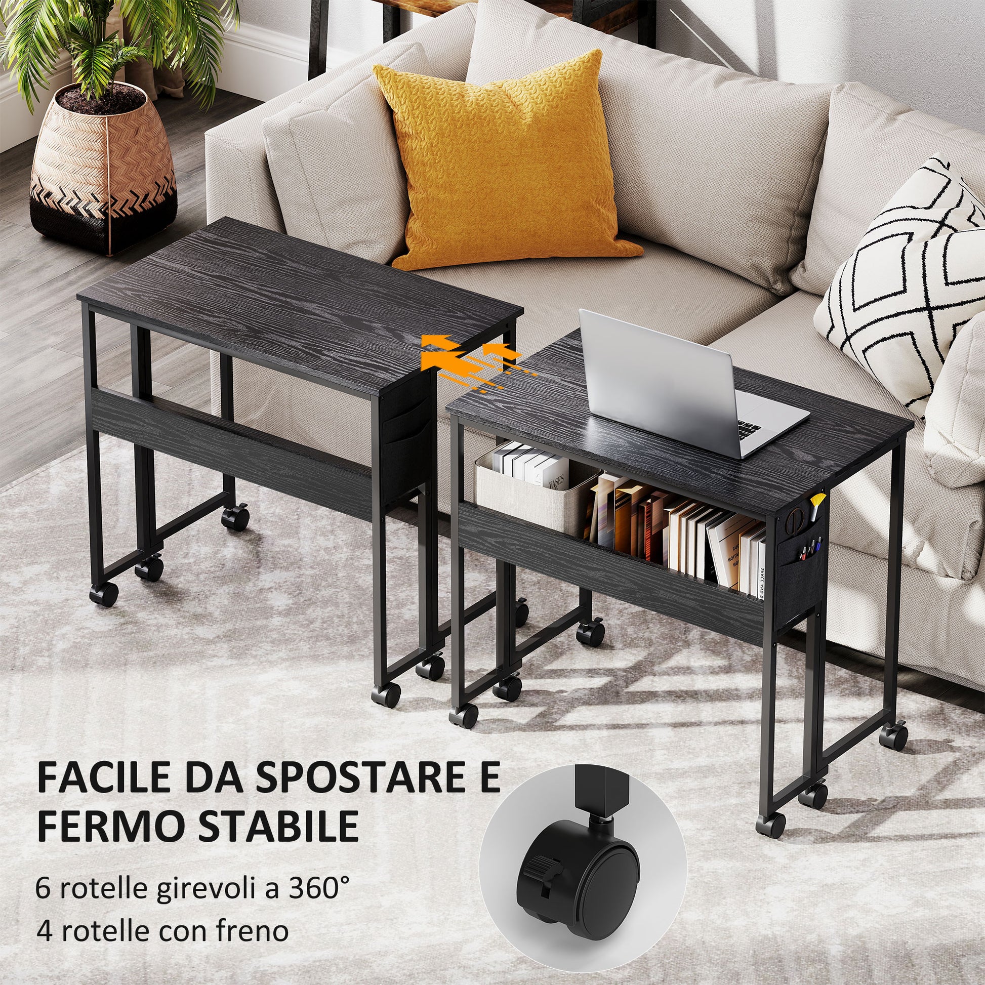 Space Saving Folding Flip-Top Desk, Small Desk with Brake Wheels, Shelf and Storage Pocket, Foldable Computer Table for Home, Study, and Office, 80x50x75 cm, Black
