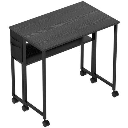 Space Saving Folding Flip-Top Desk, Small Desk with Brake Wheels, Shelf and Storage Pocket, Foldable Computer Table for Home, Study, and Office, 80x50x75 cm, Black