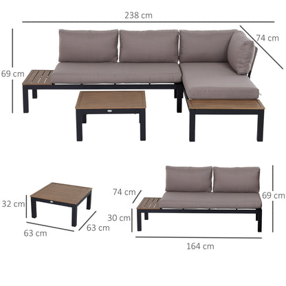 3-Piece Outdoor Furniture Set with Coffee Table, Sofa with Cushions, Aluminum, 164 x 74 x 69 cm