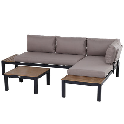 3-Piece Outdoor Furniture Set with Coffee Table, Sofa with Cushions, Aluminum, 164 x 74 x 69 cm