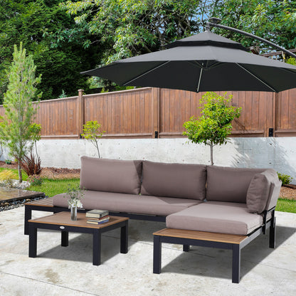 3-Piece Outdoor Furniture Set with Coffee Table, Sofa with Cushions, Aluminum, 164 x 74 x 69 cm