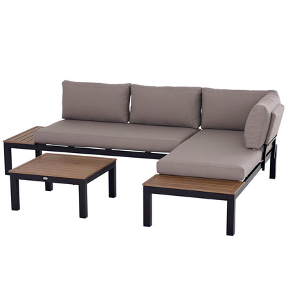 3-Piece Outdoor Furniture Set with Coffee Table, Sofa with Cushions, Aluminum, 164 x 74 x 69 cm