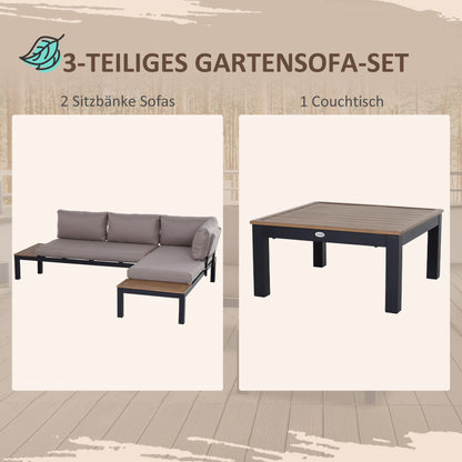 3-Piece Outdoor Furniture Set with Coffee Table, Sofa with Cushions, Aluminum, 164 x 74 x 69 cm